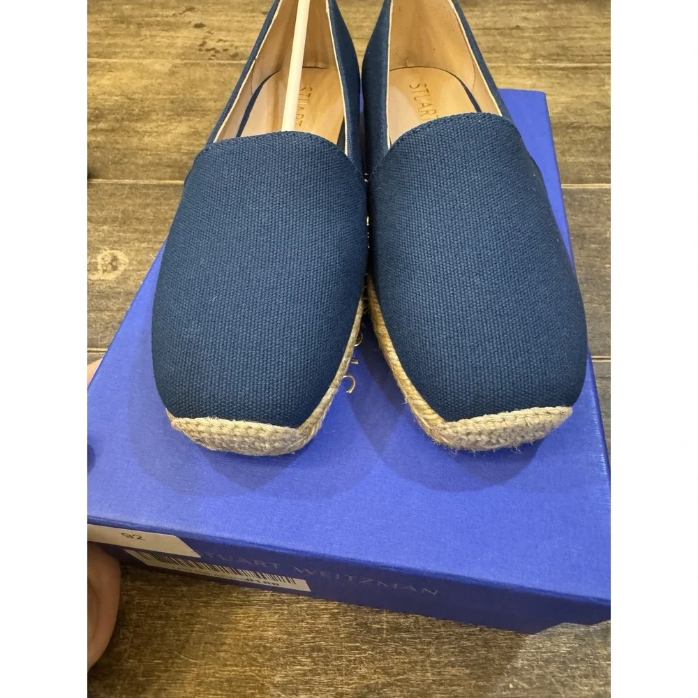 Stuart Weitzman womens Dree Slide Espadrille Blue Canvas Size 5 Slip On Loafer